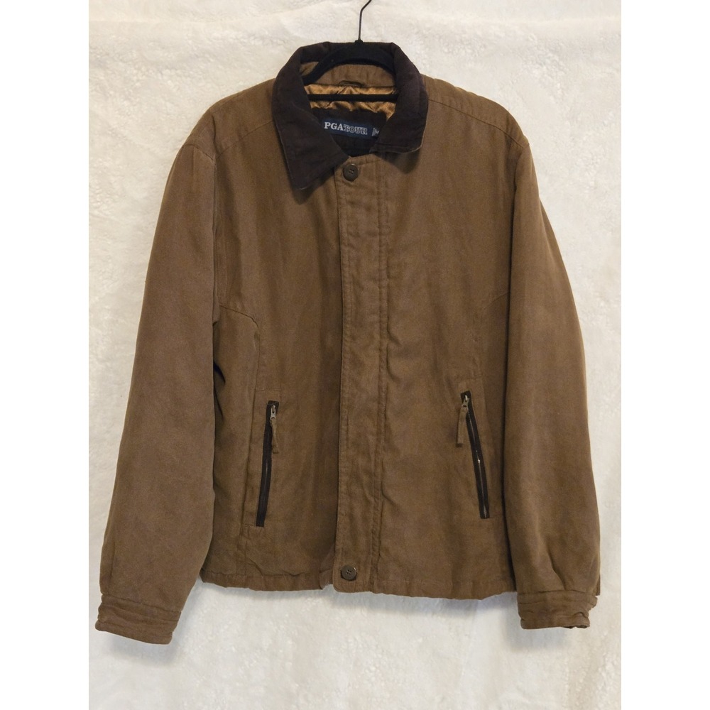 PGA Tour Jacket Mens‎ Medium Brown Zip Up Logo Golfing Outdoors